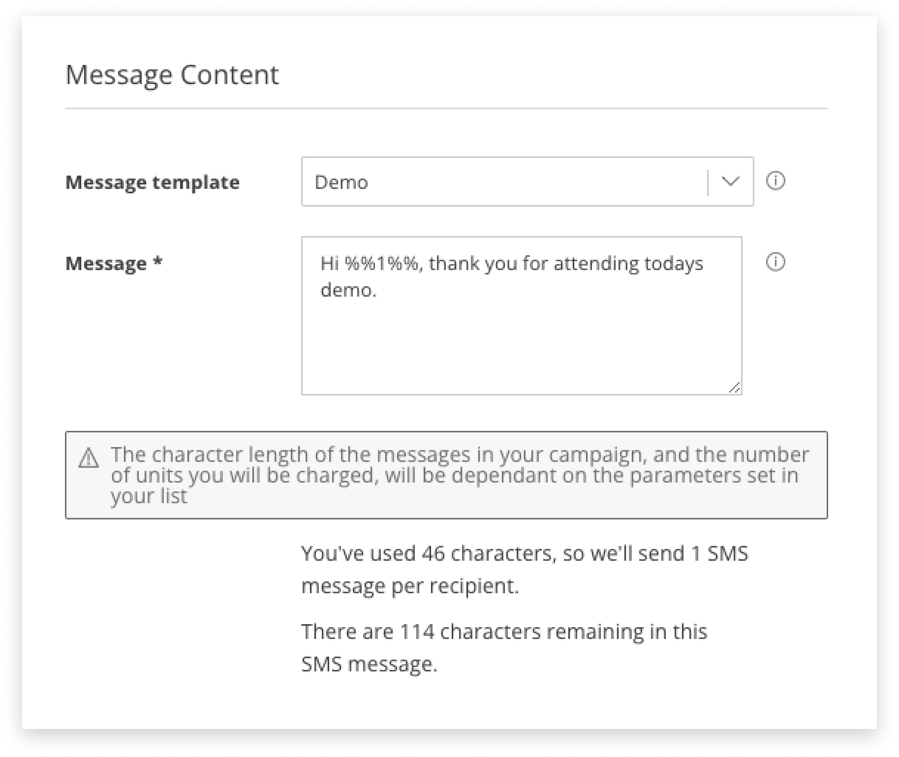 Black and white screenshot of the area used to craft campaign messages in campaign manager