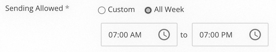 captura de pantalla del formulario Crear Horas de Envío