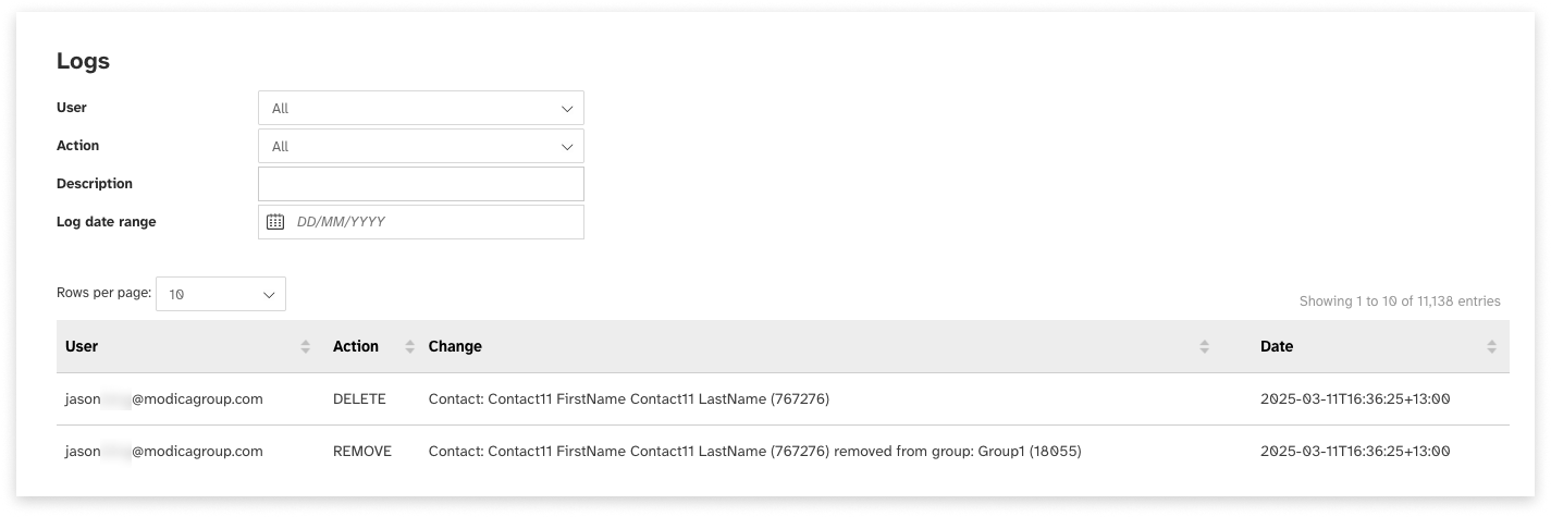 Black and white screeshot of web2sms Logs